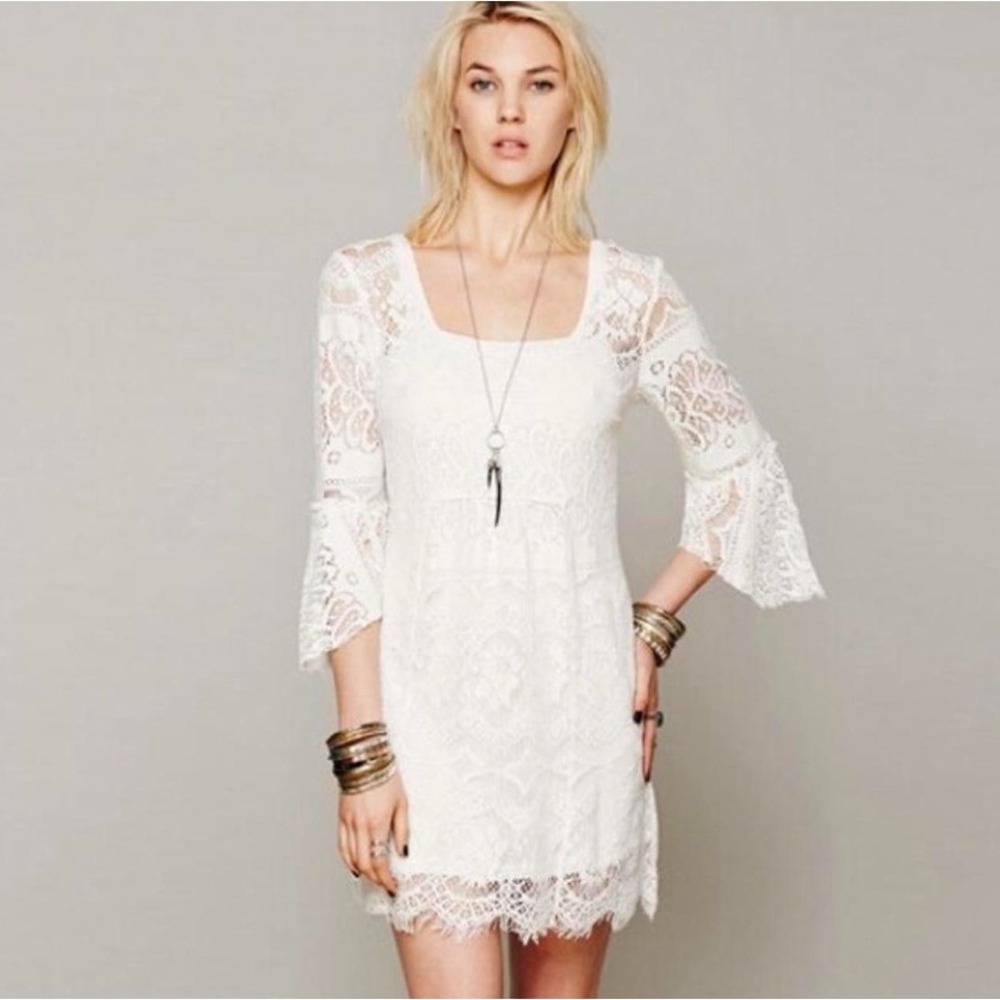 Free People White Lace Dress Women's XS Ivory Boho Festival